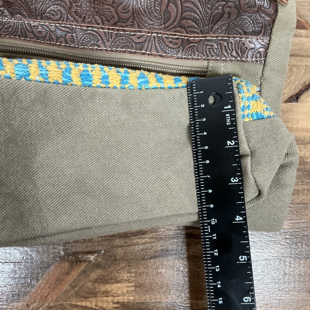 Myra Canvas Leather Woven Crossbody Bag Boho Western Fringe Adjustable Strap - Picture 13 of 13